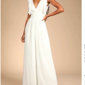 NWT Lulus White Ruffled Wide-Leg Jumpsuit